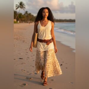 Garnet Hill Beach Bundle - Maxi Skirt, Blouse, and Belt